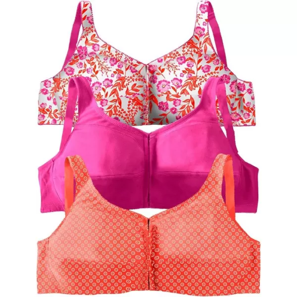 Comfort Choice Women's Plus Size 3-Pack Front-Close Cotton Wireless Bra