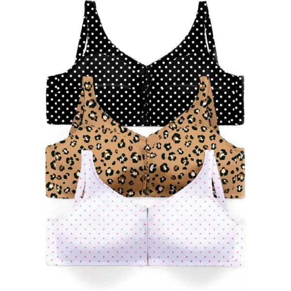 Comfort Choice Women's Plus Size 3-Pack Front-Close Cotton Wireless Bra