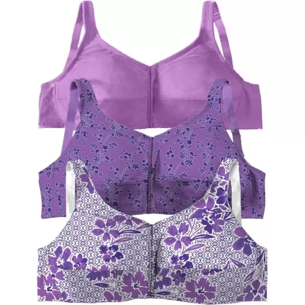 Comfort Choice Women's Plus Size 3-Pack Front-Close Cotton Wireless Bra