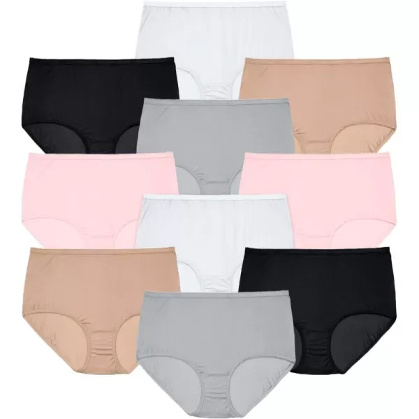 Comfort Choice Women's Plus Size Cotton Brief 10-Pack Underwear