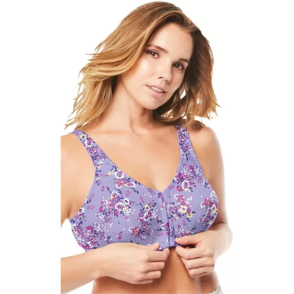 Comfort Choice Women's Plus Size Cotton Front-Close Wireless Bra