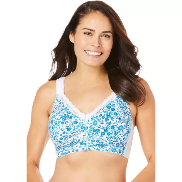 Comfort Choice Women's Plus Size Front-Close Cotton Wireless Posture Bra