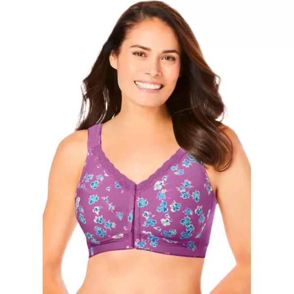 Comfort Choice Women's Plus Size Front-Close Cotton Wireless Posture Bra