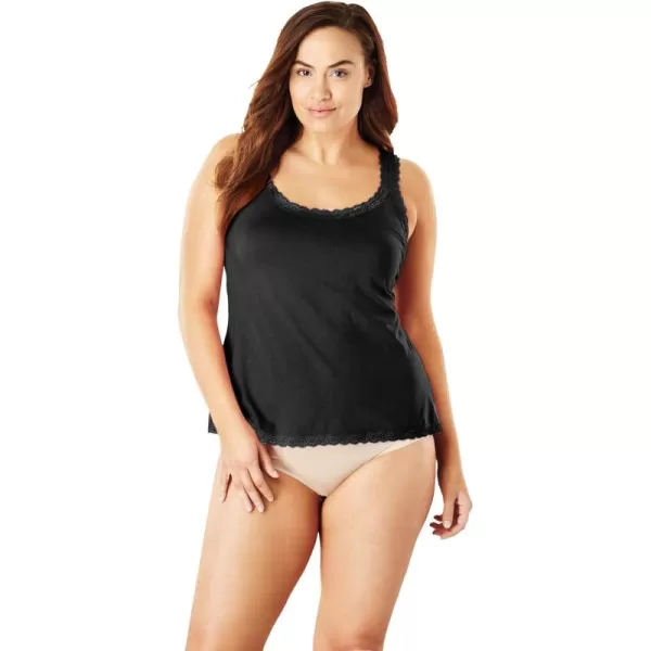 Comfort Choice Women's Plus Size Lace-Trimmed Stretch Cotton Camisole Full Slip