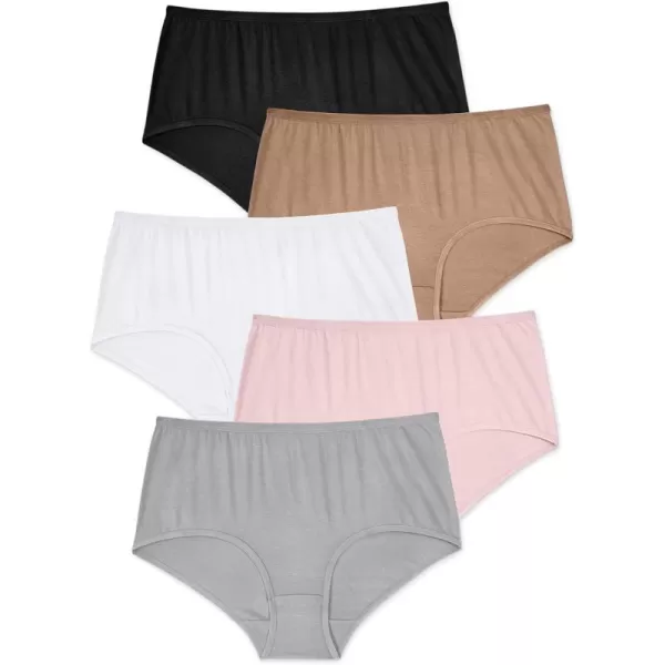 Comfort Choice Women's Plus Size Stretch Cotton Brief 5-Pack Underwear