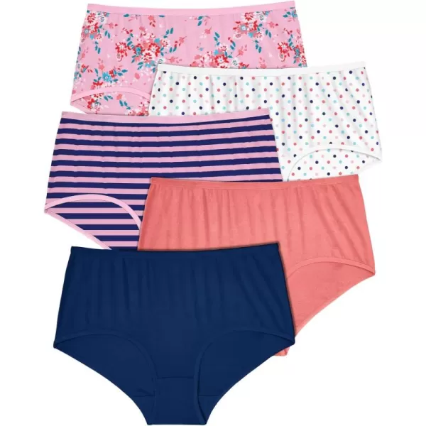 Comfort Choice Women's Plus Size Stretch Cotton Brief 5-Pack Underwear