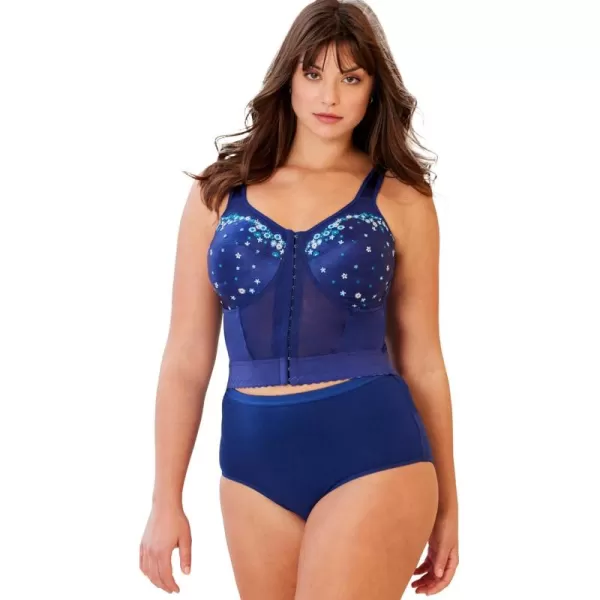 Woman Within Women's Plus Size Embroidered Front-Close Longline Posture Bra