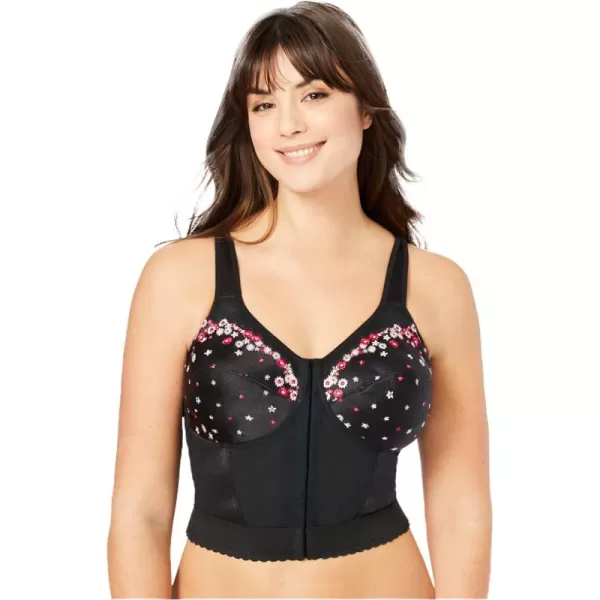 Woman Within Women's Plus Size Embroidered Front-Close Longline Posture Bra