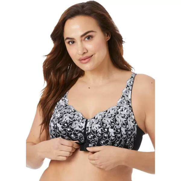 Women's Plus Size Scroll Embroidered Wireless Front-Close Bra