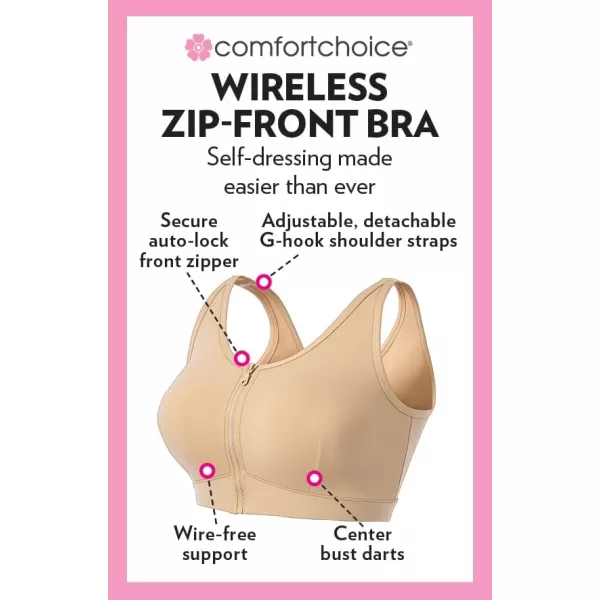 Comfort Choice Women's Plus Size Wireless Zip Front Bra