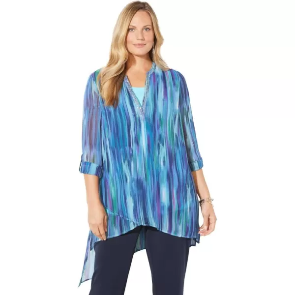 Catherines Women's Plus Size Petite Beaded Beauty Asymmetrical Tunic