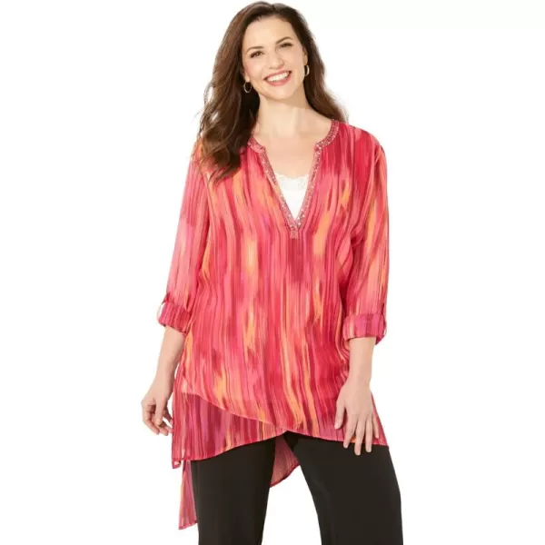 Catherines Women's Plus Size Petite Beaded Beauty Asymmetrical Tunic
