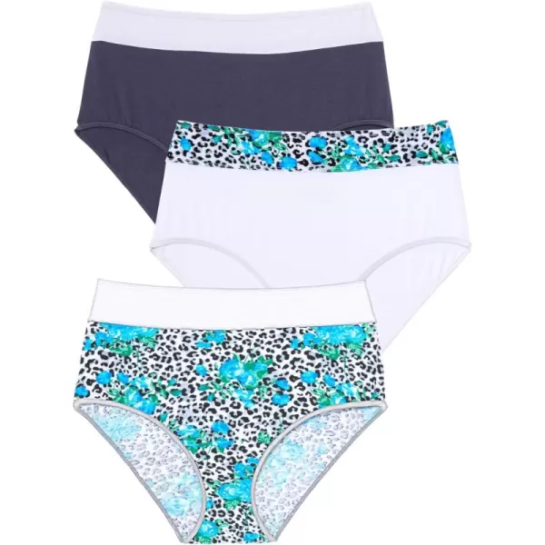 Comfort Choice Women's Plus Size Cotton 3-Pack Color Block Full-Cut Brief Underwear