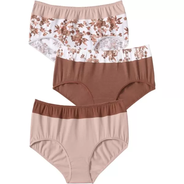 Comfort Choice Women's Plus Size Cotton 3-Pack Color Block Full-Cut Brief Underwear