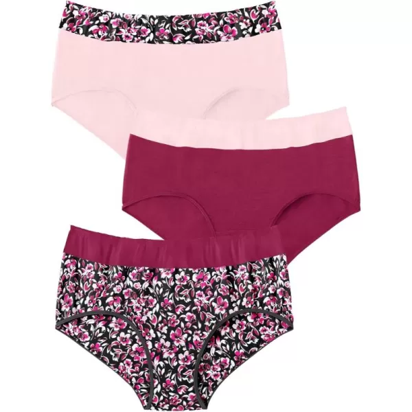 Comfort Choice Women's Plus Size Cotton 3-Pack Color Block Full-Cut Brief Underwear
