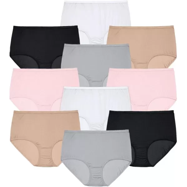 Comfort Choice Women's Plus Size Nylon Brief 10-Pack Underwear