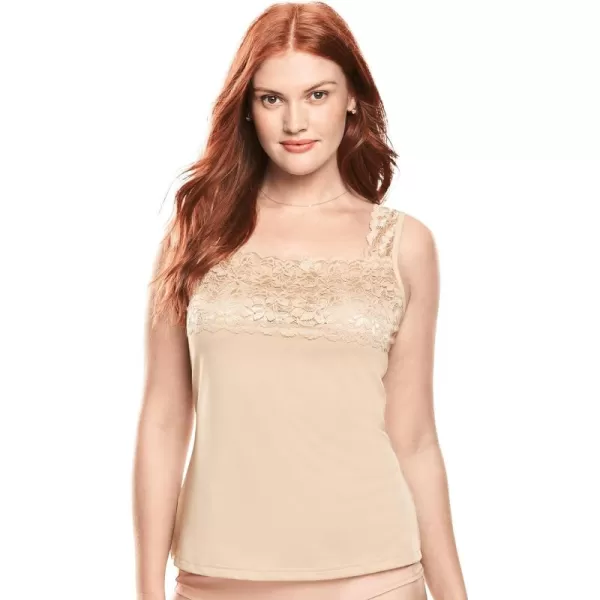Comfort Choice Women's Plus Size Silky Lace-Trimmed Camisole Full Slip