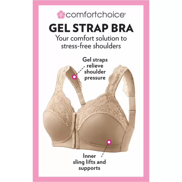 Comfort Choice Womens Plus Size Front Close Wireless Gel Strap BraSweet Coral