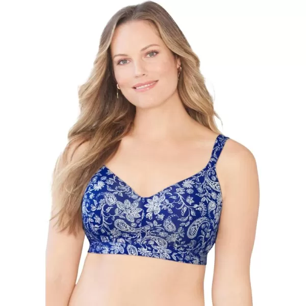Catherines Womens Plus Size Solid FullCoverage Smooth NoWire BraEvening Blue Paisley