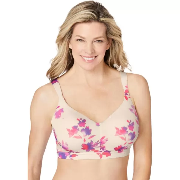 Catherines Womens Plus Size Solid FullCoverage Smooth NoWire BraOatmeal Watercolor Floral