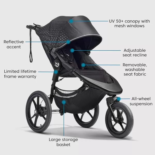 Baby Jogger Summit X3 Jogging Stroller - 2016 | Air-Filled Rubber Tires | All-Wheel Suspension | Quick Fold Jogging Stroller, Black/Gray