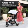 imageBaby Jogger City Mini GT2 AllTerrain Stroller Black Complete with Adjustable Handlebar HandOperated Parking Brake and car seat AdapterSlate Fog with Belly Bar and Leatherette Handlebar