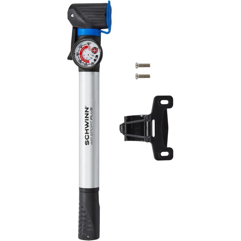 imageSchwinn Air Sport Mini Bike Pump Foot to Floor or FrameMounted Pumps with Gauge Fits Schrader and Presta Valve TypesFrame Mounted Pump