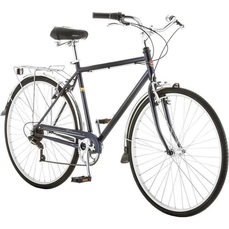 imageSchwinn Wayfarer Adult Hybrid Bike Mens and Womens StepOver or StepThrough Frame Options 7Speed Drivetrain Rear Rack 700C WheelsBlue Stepover Frame Cruiser