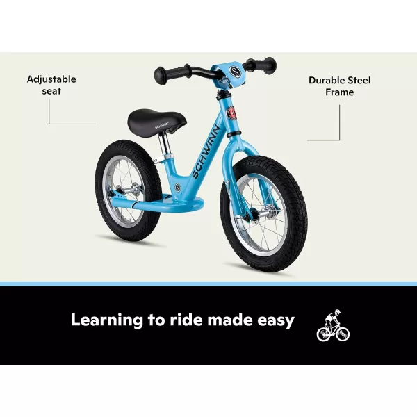 imageSchwinn Balance Toddler Bike Boys and Girls Fits Kids 28 to 38Inches Tall Beginner Rider Training 12Inch Wheels FoottoFloor Frame DesignBalance Blue
