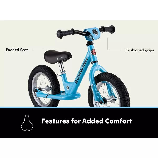 imageSchwinn Balance Toddler Bike Boys and Girls Fits Kids 28 to 38Inches Tall Beginner Rider Training 12Inch Wheels FoottoFloor Frame DesignBalance Blue