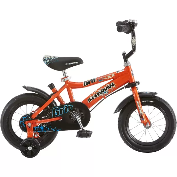 imageSchwinn Grit and Petunia Steerable Kids Bike Boys and Girls Beginner Bicycle 12Inch Wheels Training Wheels Easily Removed Parent Push Handle with Water Bottle Holder Perfect for ToddlersOrange Grit Bicycle