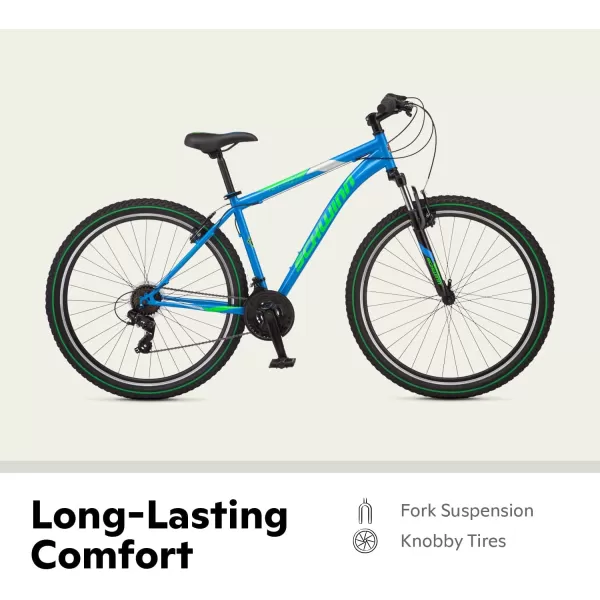 imageSchwinn High Timber YouthAdult Mountain Bike for Men and Women Aluminum and Steel Frame Options 721 Speeds Options 2429Inch WheelsBlueGreen Steel Frame