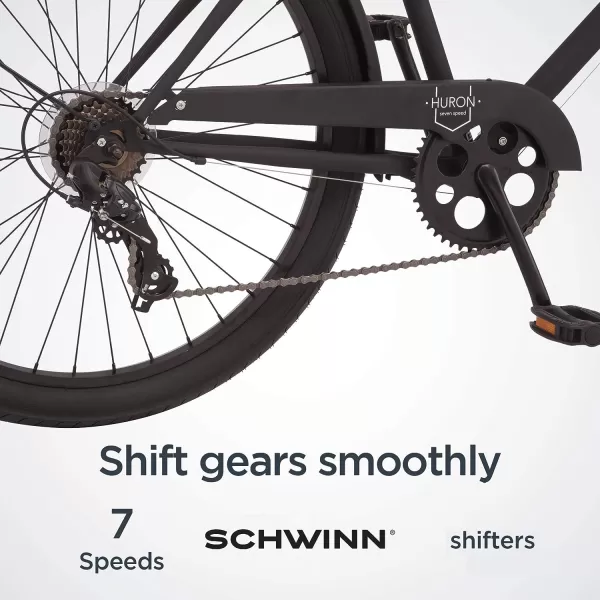 imageSchwinn Huron Adult Beach Cruiser Bike for Men and Women 26Inch Wheels Multiple Speed Options Steel StepOver Frames Wide Wheels for Stability Rear Coaster or Alloy Lineal Pull Brake OptionsHuron 7speed Black