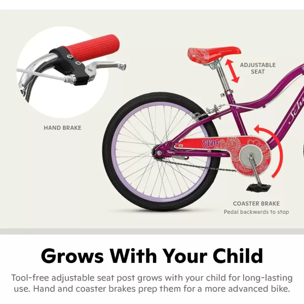 imageSchwinn Koen amp Elm Big Kids Bike 20Inch Wheels Kickstand Included Ages 713 Years Old Rider Height 4860Inches Basket or Number PlatePurple 20inch Wheelsno Training Wheels