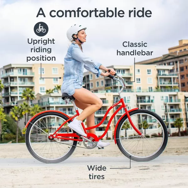 imageSchwinn Mikko Adult Beach Cruiser Bike 17Inch Steel Frame Wide Wheels for Stability Rear Coaster Brakes Multiple Speed OptionsRed Mikko 3speed
