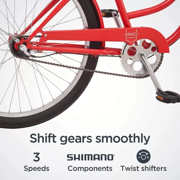 imageSchwinn Mikko Adult Beach Cruiser Bike 17Inch Steel Frame Wide Wheels for Stability Rear Coaster Brakes Multiple Speed OptionsRed Mikko 3speed