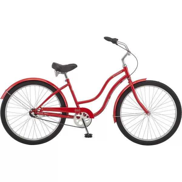 imageSchwinn Mikko Adult Beach Cruiser Bike 17Inch Steel Frame Wide Wheels for Stability Rear Coaster Brakes Multiple Speed OptionsRed Mikko 3speed