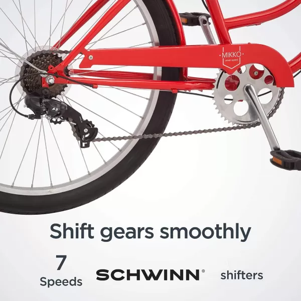 imageSchwinn Mikko Adult Beach Cruiser Bike 17Inch Steel Frame Wide Wheels for Stability Rear Coaster Brakes Multiple Speed OptionsRed Mikko 7speed