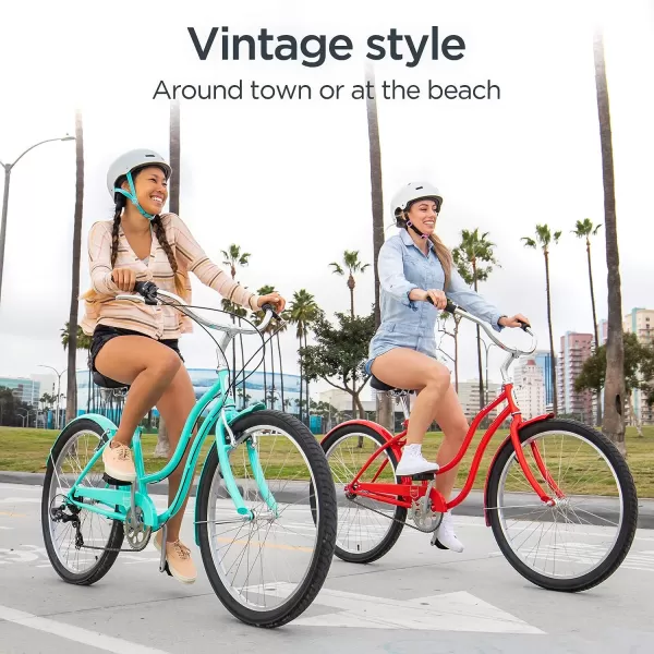 imageSchwinn Mikko Adult Beach Cruiser Bike 17Inch Steel Frame Wide Wheels for Stability Rear Coaster Brakes Multiple Speed OptionsRed Mikko 7speed