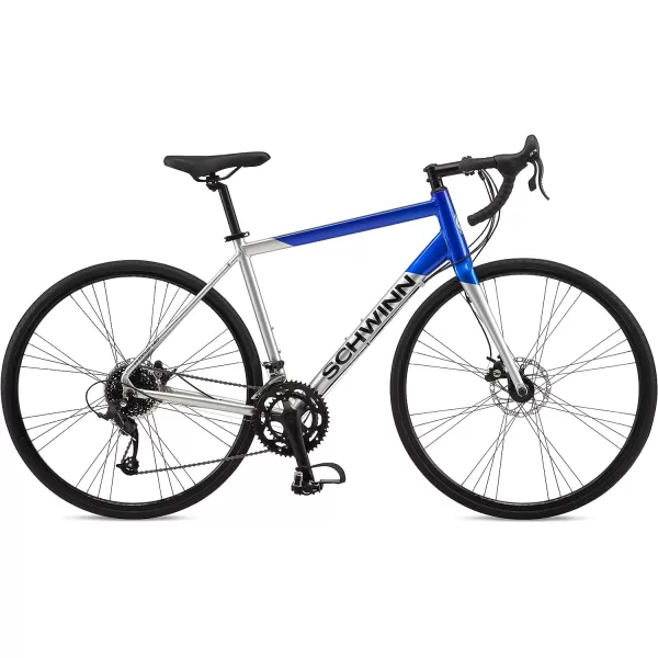 imageSchwinn Phocus Adult Road Bike Mens and Womens Aluminum Frame Flat and Drop Bar Options Multiple Speed Drivetrain Carbon Fiber Fork 700c WheelsBlue Phocus 16 Disc