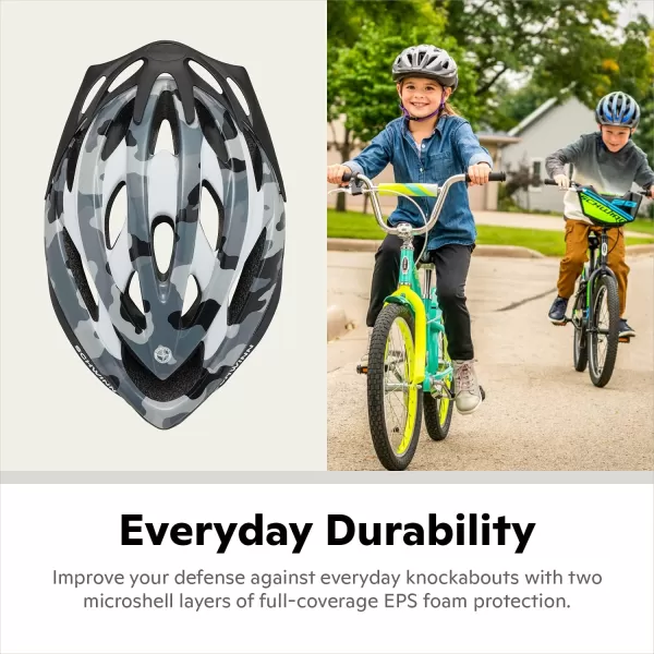 imageSchwinn Thrasher Youth Bike Helmet Lightweight Microshell Design Fits Boys and Girls 5558cm Circumference Dial Fit Adjustment Detachable Visor Ventilated CPSC Safety CertifiedUrban Camo