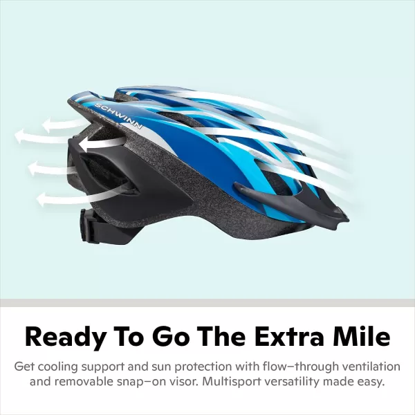 imageSchwinn Thrasher Youth Bike Helmet Lightweight Microshell Design Fits Boys and Girls 5558cm Circumference Dial Fit Adjustment Detachable Visor Ventilated CPSC Safety CertifiedBlueSilver