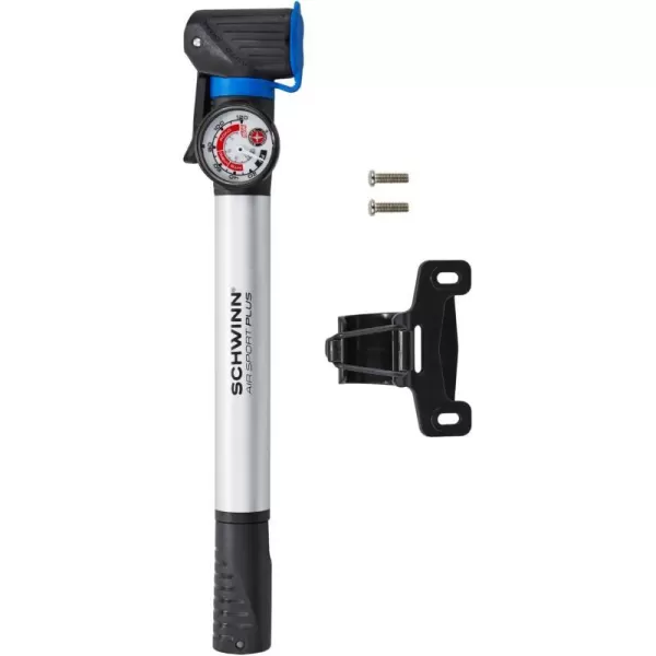 imageSchwinn Air Sport Mini Bike Pump Foot to Floor or FrameMounted Pumps with Gauge Fits Schrader and Presta Valve TypesFrame Mounted Pump