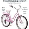 imageSchwinn Perla Cruiser Bike 26 Inch Bike for Women and Men 7Speed Beach Cruiser Bicycle Linear Pull Brakes Comfortable Quilted Seat Upright Riding Position Adult BicyclePink