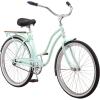imageSchwinn Destiny or Baywood Cruiser Bikes 2426 Inch Bike for Kids and Adults Navy Blue Bright Blue Sea Foam or Purple Single Speed with Basket or Rear Cargo Rack for Girls Boys and AdultsSea Foam