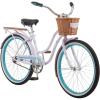 imageSchwinn Destiny or Baywood Cruiser Bikes 2426 Inch Bike for Kids and Adults Navy Blue Bright Blue Sea Foam or Purple Single Speed with Basket or Rear Cargo Rack for Girls Boys and AdultsPurple