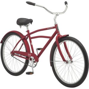 imageSchwinn Beach Cruiser Bicycle 26 Inch Bike Cruiser Bike for Women and Men Adult Bicycle  Linear Pull Brakes Comfortable Padded Seat Upright Riding PositionRed