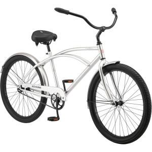 imageSchwinn Beach Cruiser Bicycle 26 Inch Bike Cruiser Bike for Women and Men Adult Bicycle  Linear Pull Brakes Comfortable Padded Seat Upright Riding PositionSilver