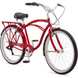 imageSchwinn Sanctuary 7 Comfort Beach Cruiser Bike for Adult Women Men 7Speed Drivetrain in RetroStyled Steel StepThrough or StepOver Frame 26Inch Wheels With Front ampamp Rear Fenders Rear Cargo RackRedStepOver Frame