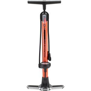 imageSchwinn Basic and Air Center Floor Bike Pump Up to 120 Max PSI Dual Head Fits Schrader and Presta Valve Types EasytoCarry Portable and Convenient Design Bicycle Essentials for Easy Road RidingOrange